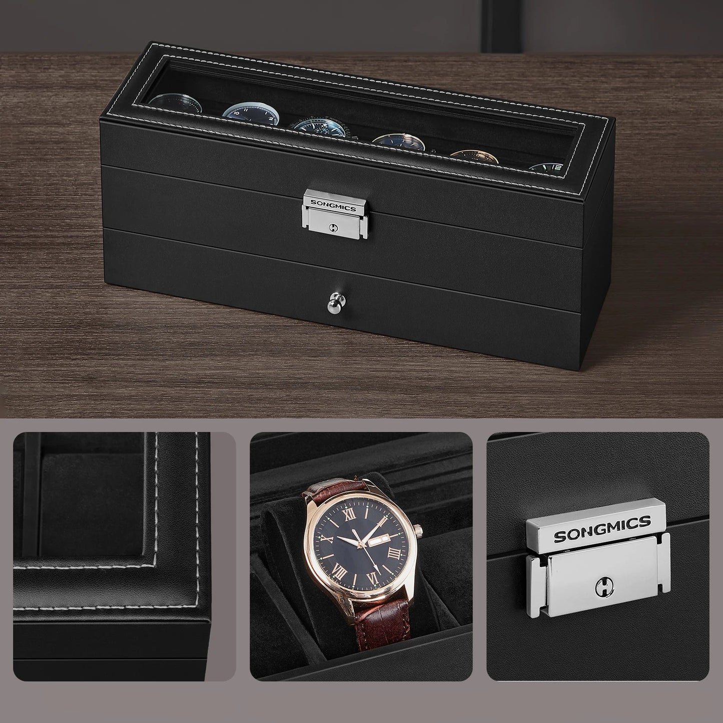 Watch Box with Glass Lid 2 levels