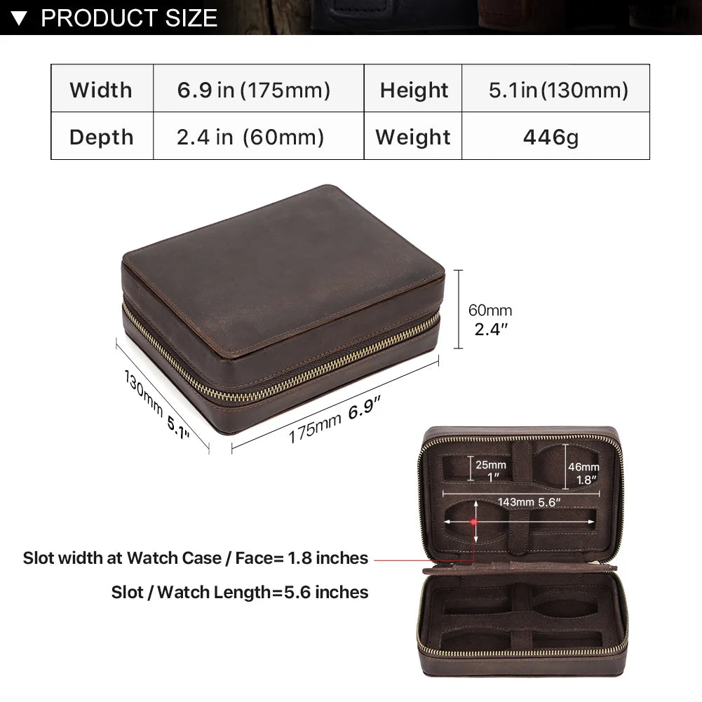 Genuine Leather 4 Slot Watch Box