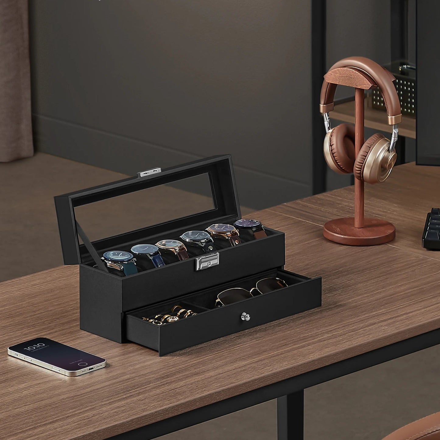 Watch Box with Glass Lid 2 levels