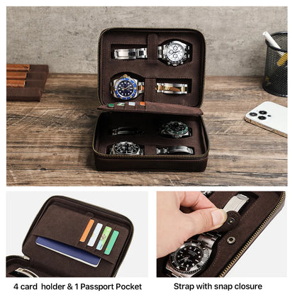Genuine Leather 4 Slot Watch Box