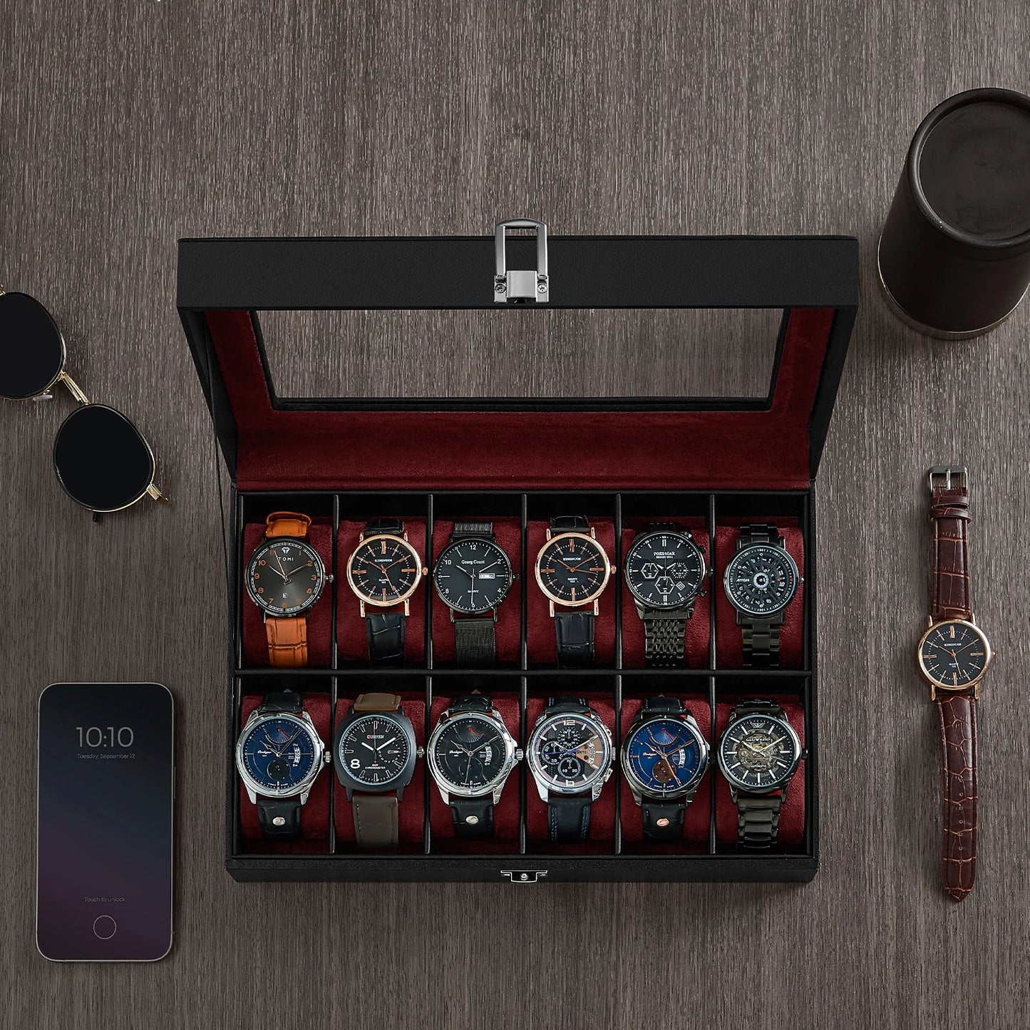 12-Slot Watch Box Synthetic leather