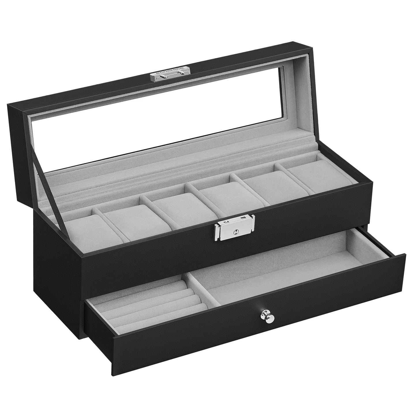 Watch Box with Glass Lid 2 levels