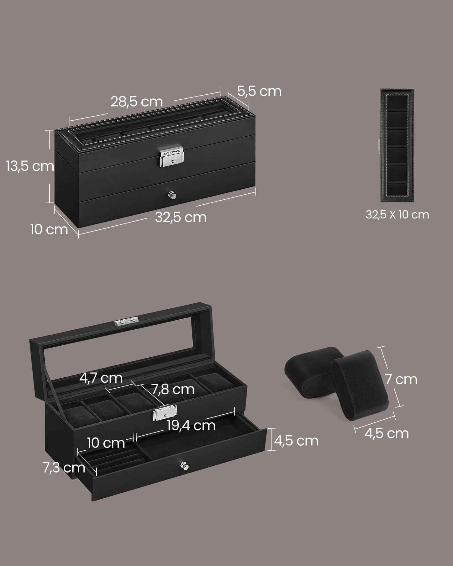 Watch Box with Glass Lid 2 levels