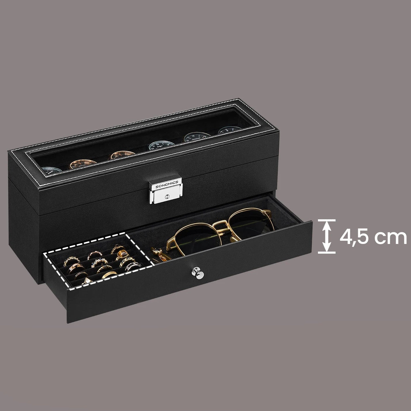 Watch Box with Glass Lid 2 levels