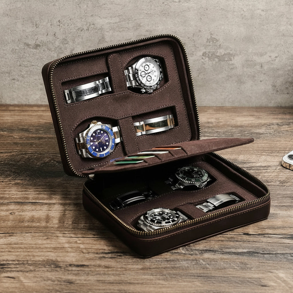 Genuine Leather 4 Slot Watch Box