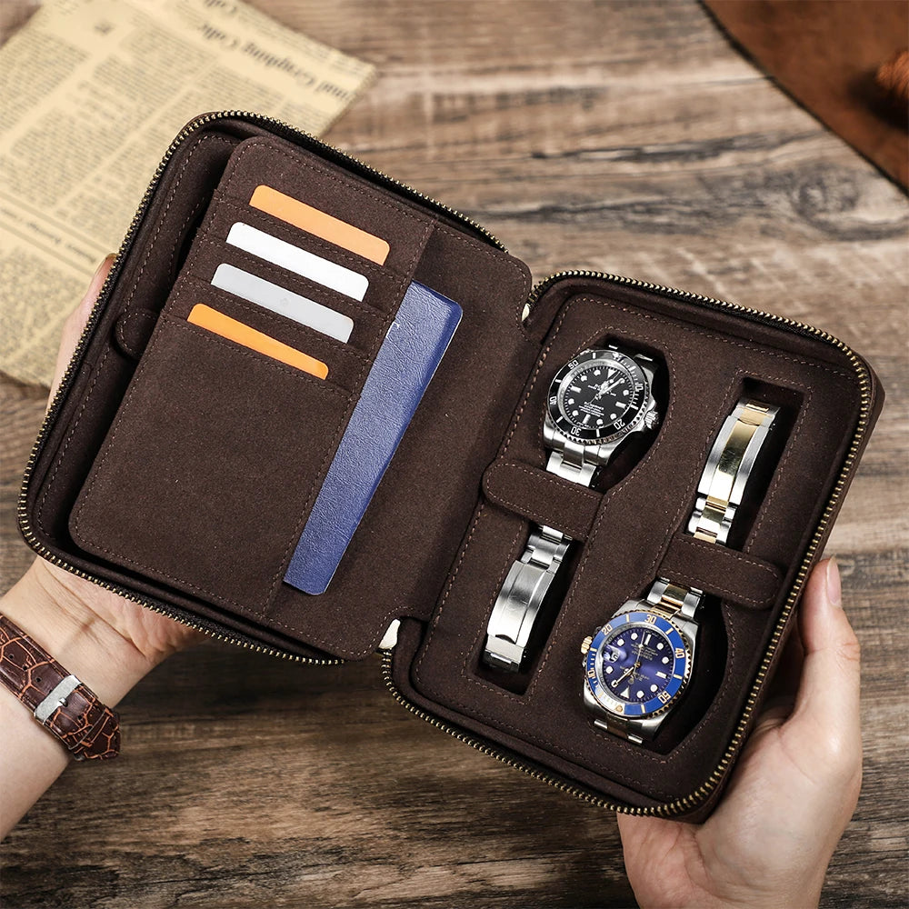 Genuine Leather 4 Slot Watch Box